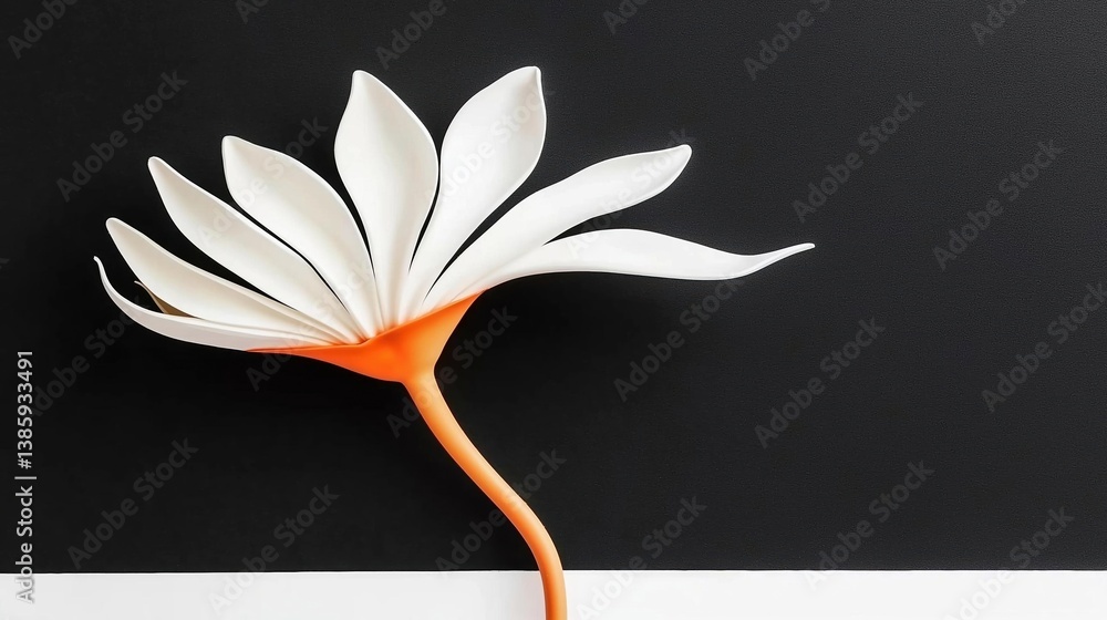 Poster close-up of a single white flower with an orange stem. the flower has five petals that are arranged 