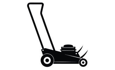 Grass cutting lawn mower silhouette