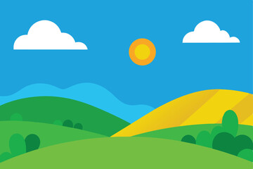 summer landscape with trees and hills