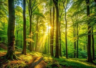 Obraz premium Panoramic Landscape of Majestic Trees, Nature Scenery, Forest Background
