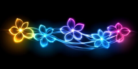Neon Flowers Black Background