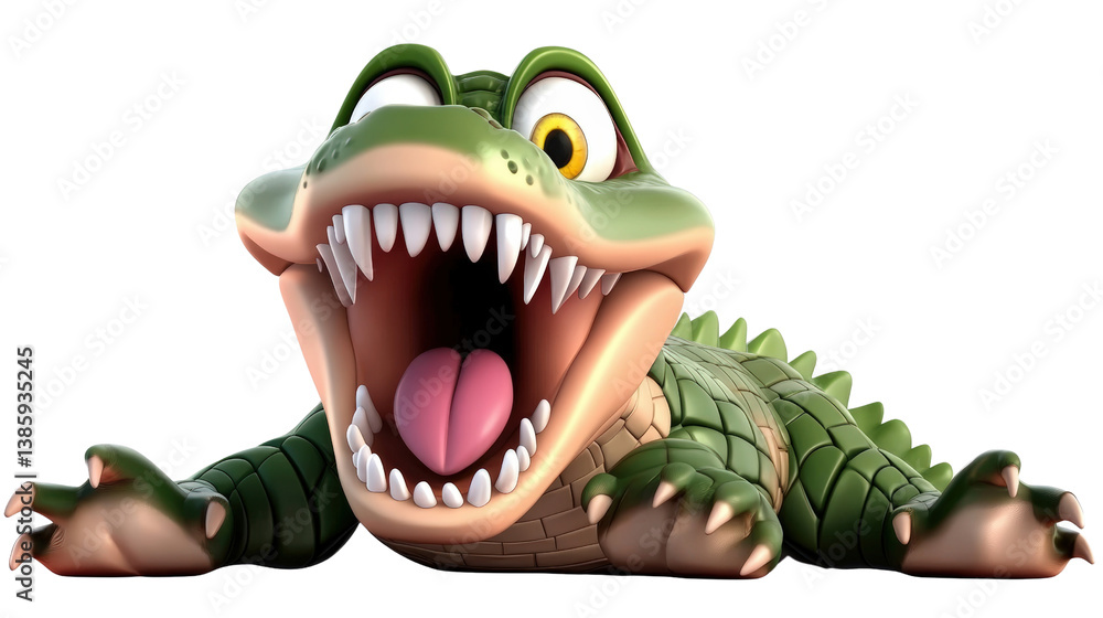 Poster a colorful cartoon crocodile with its mouth open displaying a playful and entertaining character for