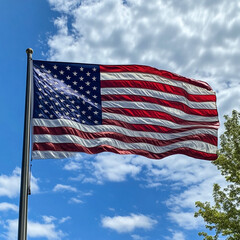 Obraz premium ameriacan flag on blue sky 