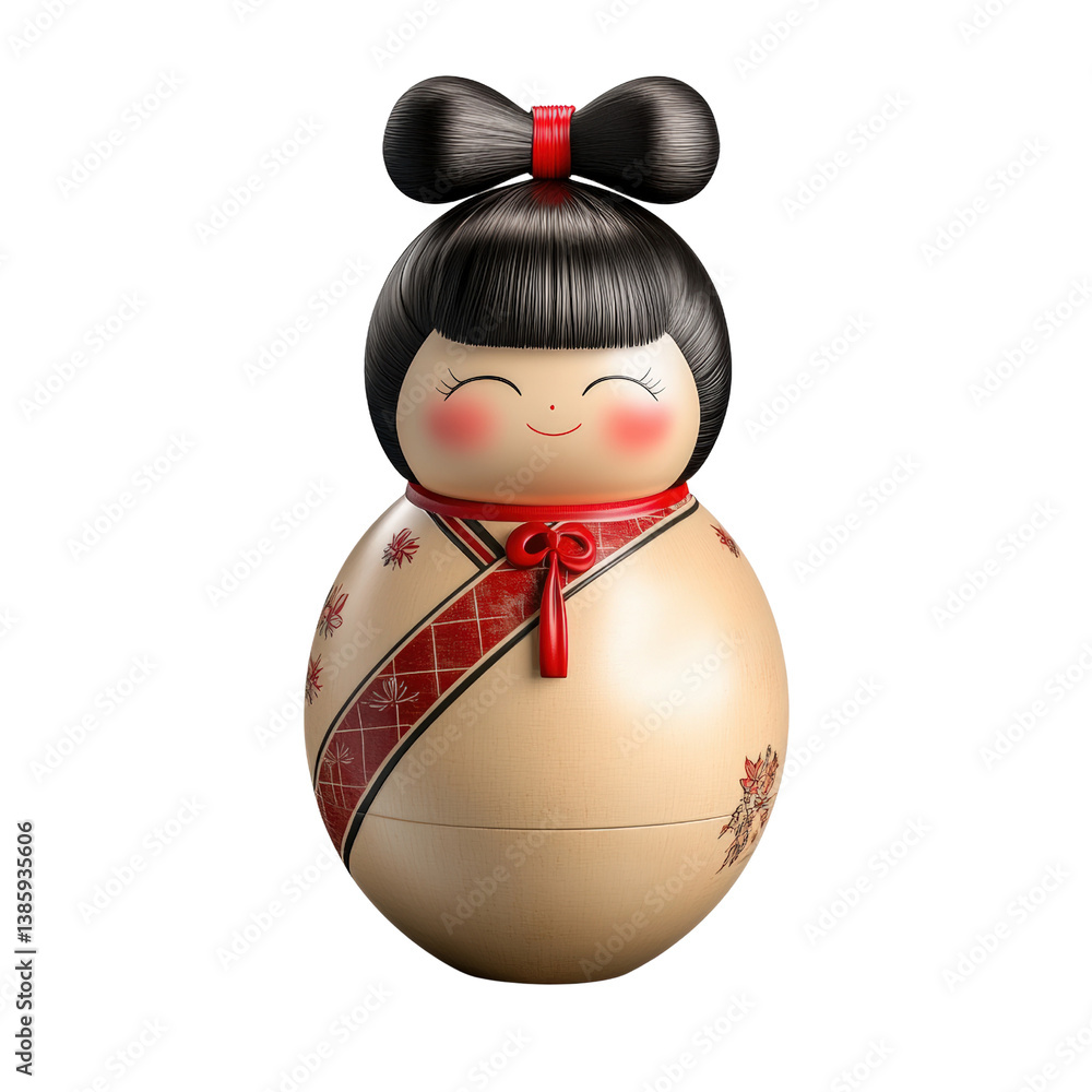 Poster adorable doll with a bright red bow on its head surrounded by a soft and colorful background for a p