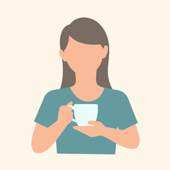 Woman drinking coffee in a minimalist style against a light background  