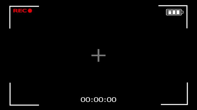 Camera viewfinder, video camera UI, recording interface, digital photography, filming concept digital display, crosshair reticle, REC indicator, battery icon