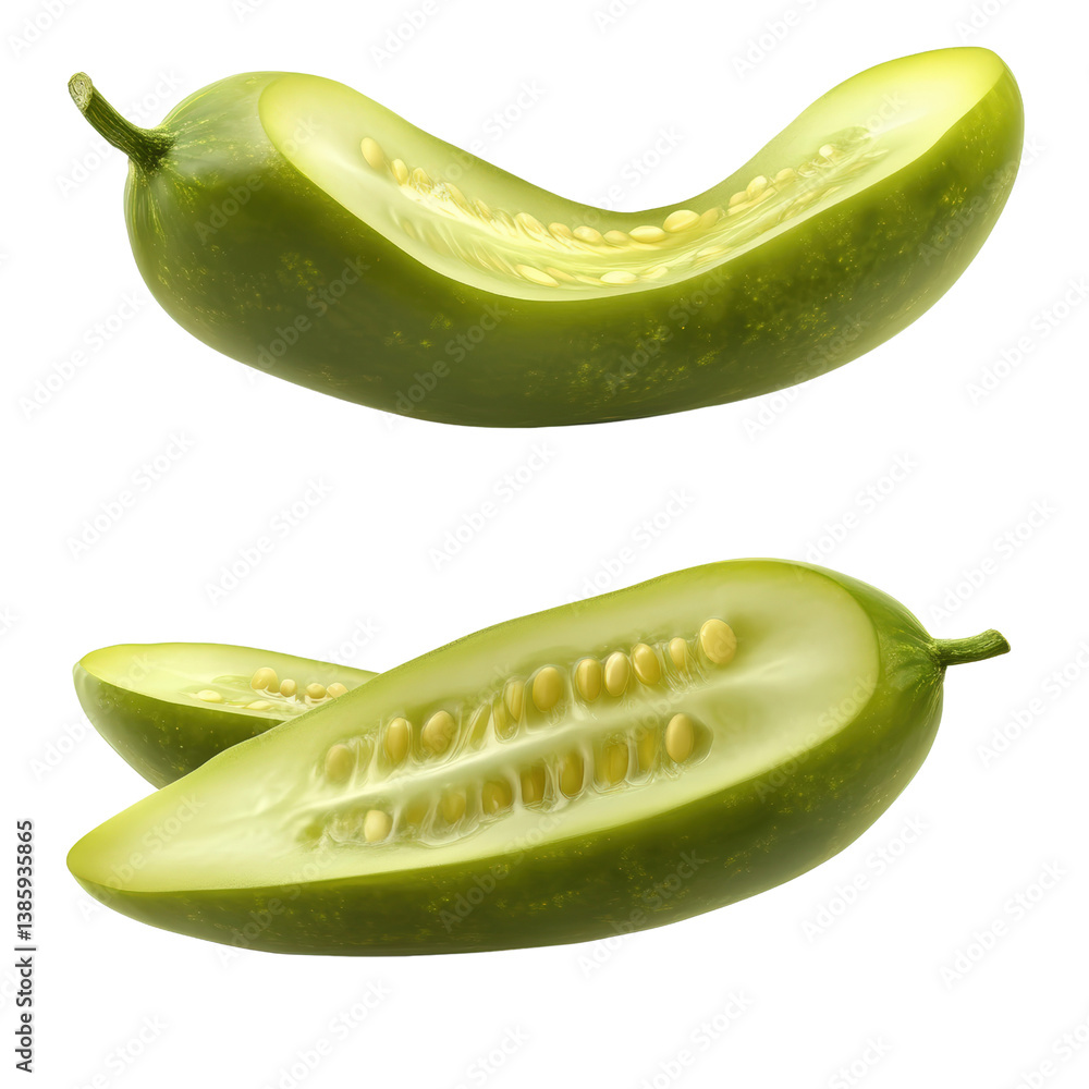 Poster fresh green pepper isolated on a white background showcasing its vibrant color and glossy texture fo