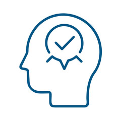 Human head with checkmark icon in outline