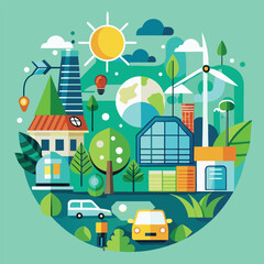 Eco-Friendly Carbon Emission Reduction Vector Illustration &ndash; Green Energy and Sustainability Concept Design