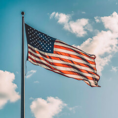 ameriacan flag on blue sky 
