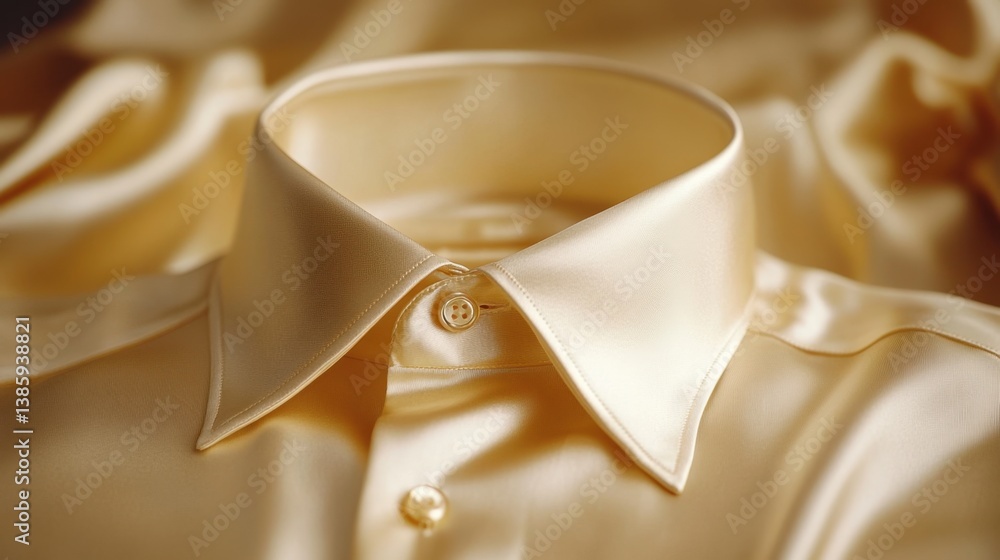 Poster elegant golden silk shirt with a classic collar and buttoned front capturing a luxurious and smooth 