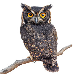 Owl Perched on Branch at Dusk Isolated on Transparent Background