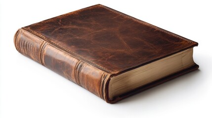 Obraz premium A classic leather-bound book with a bookmark, placed on a white background