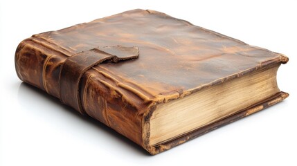 Obraz premium A classic leather-bound book with a bookmark, placed on a white background