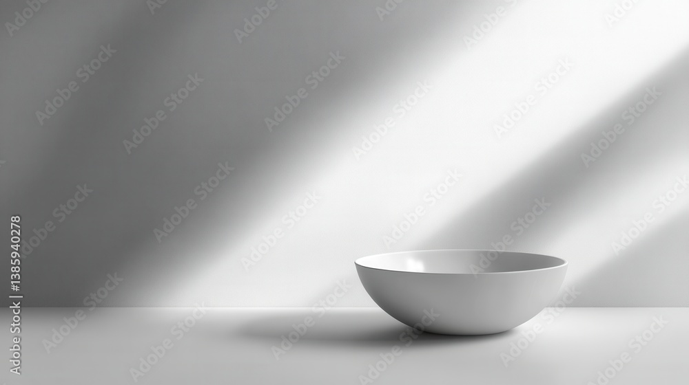 Poster minimalist still life of white bowl on tabletop with soft light and shadow play in a clean studio se