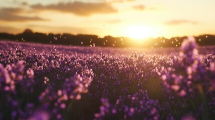 Fototapeta premium Lavender Sunset: A Serene Field of Purple at Golden Hour