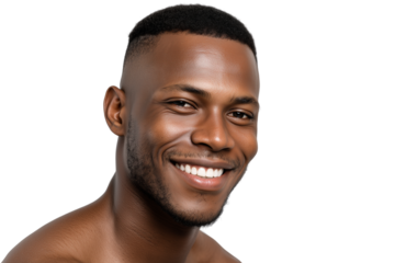 Smiling young Black man with short haircut on white background