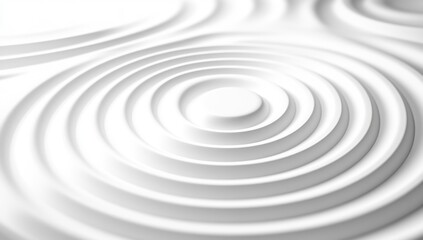 Abstract white concentric circles, 3D design, textured surface, blurred background