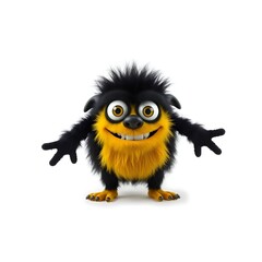 Fototapeta premium Funny fluffy creature with big eyes and a smile. White background. Created with Generative AI technology