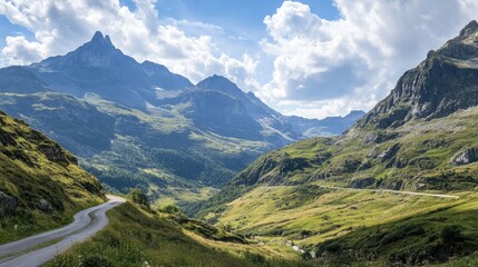 Fototapeta premium Majestic Mountain Road Landscape: A Breathtaking Alpine Vista