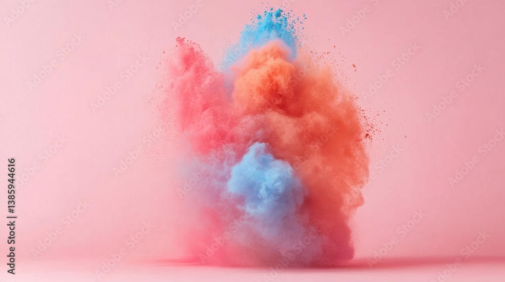 Poster abstract explosion of vibrant colors on a pink background creating a dynamic and captivating visual 