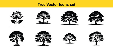 Black vector tree silhouette set floral design