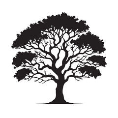Vector tree silhouette with roots, a nature symbol of seasonal branch art