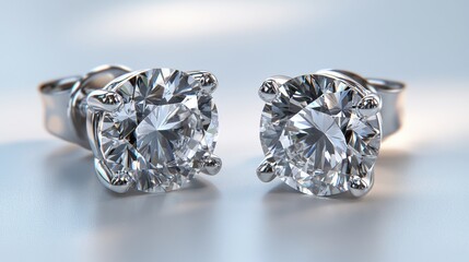 A pair of elegant diamond stud earrings with a reflective shine, on a white background