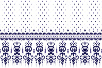 Traditional blue ikat fabric pattern with Thai-inspired ornamental motifs, perfect for textile design, background, or cultural-themed projects.