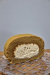 Coffee roll cake purchased at a supermarket in Tokyo, Japan