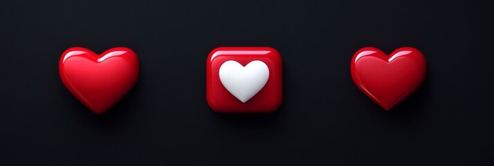 Red heart icons on dark background