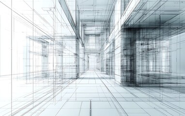 Precision architectural blueprint line art, technical drawings with intricate perspective depth