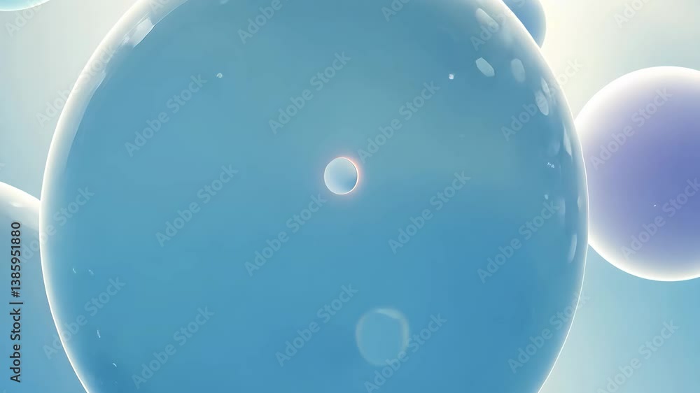 Poster abstract blue spheres floating with soft light in a clean smooth 3d rendering against a bright backg