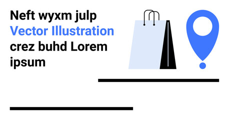 Shopping bag paired with a location pin symbolizing retail, delivery, and navigation. Ideal for e-commerce, local services, logistics, store tracking, customer satisfaction, and a simple landing page