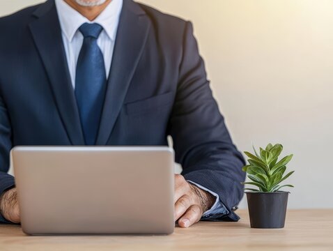 Business professional reviewing transaction reports on a blockchain ledger