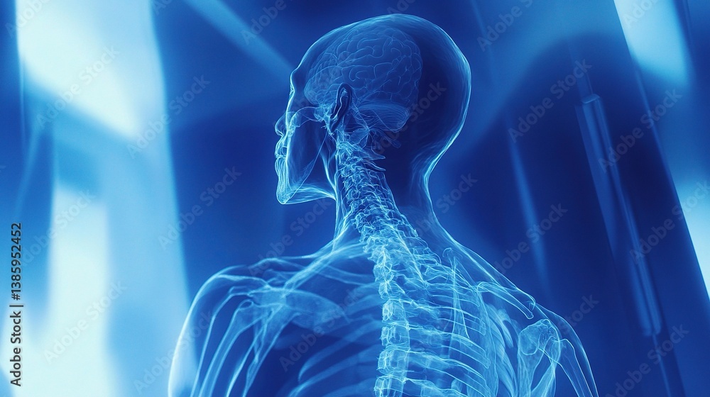 Poster futuristic doctor analyzing body scan with high-tech display