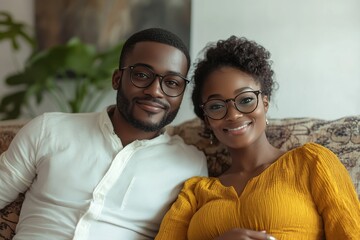 Fototapeta premium An affectionate couple posing for a portrait together in a comfortable indoor setting