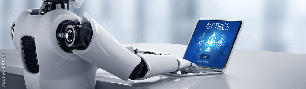 Poster ai ethics responsibility standard law and rules on computer screen provide report of ai ethic transp