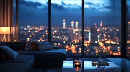 Night Cityscape View from Luxurious Apartment