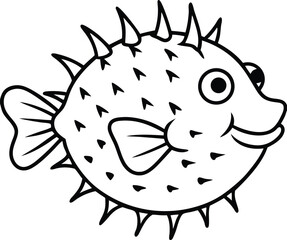Puffer Fish Line art Design with white background
