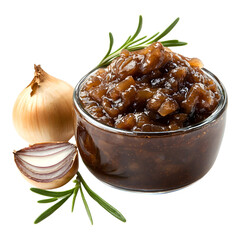 Charcoal Roasted Onion Chutney Bowl Isolated on Transparent Background