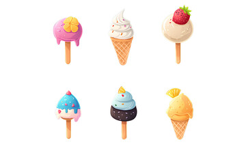 images of cute ice cream scoop icons, transparent background