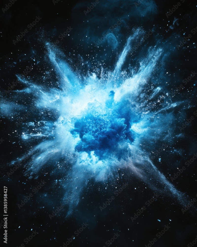 Aufkleber captivating explosion of vibrant blue powder against a dark backdrop creating a dynamic and artistic