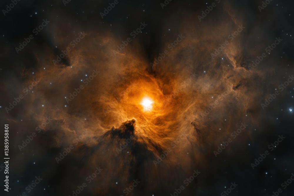 Poster captivating cosmic nebula with radiant glow and swirling clouds of interstellar dust in deep space a