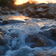 Frozen Water Formation In A Rocky Streambed