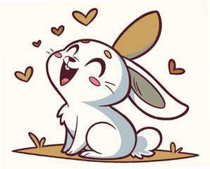 Obraz premium Cute chibi rabbit expressing joy with hearts in a simple design 