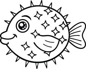 Puffer Fish Line art Design with white background
