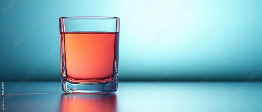 Poster elegant glass filled with vibrant red liquid against a serene turquoise backdrop creating a minimali