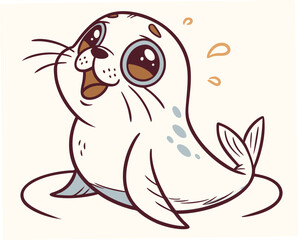 Obraz premium Cute kawaii chibi seal character smiling in a playful style 
