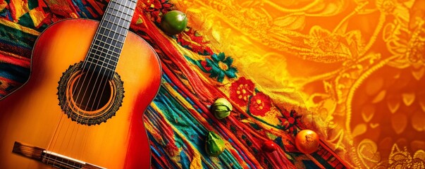 Acoustic Guitar Resting Colorful Mexican
